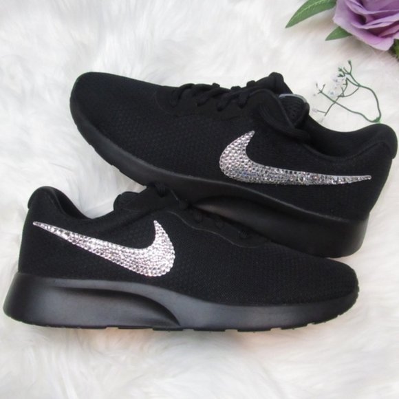 Nike Shoes - Custom Crystal Nike Tanjun Black Blinged Sneakers